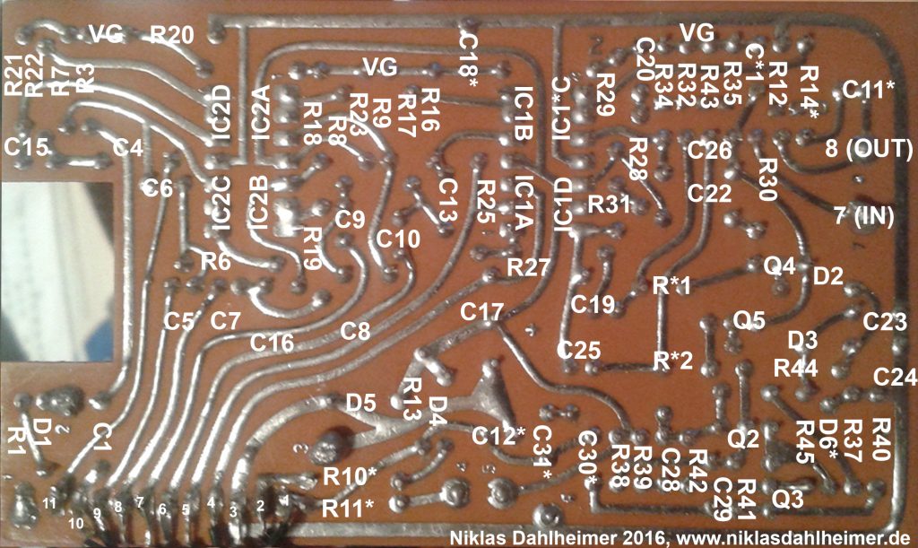 Boss GE-6 circuit board back with partnumbers